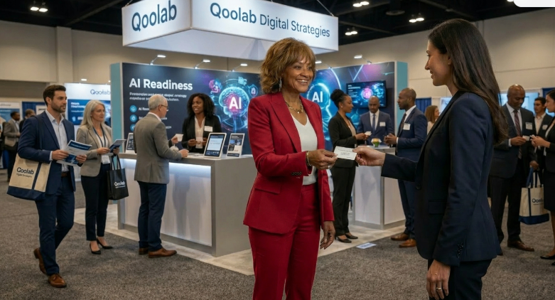 QOOLAB Digital Strategies AI Readiness booth at a business trade show